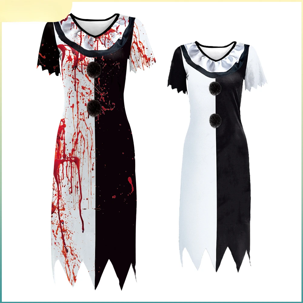 

Halloween Carnival New Ghost Clown Cosplay Costume Print Movie Costume Dress Dark dress Children Adult