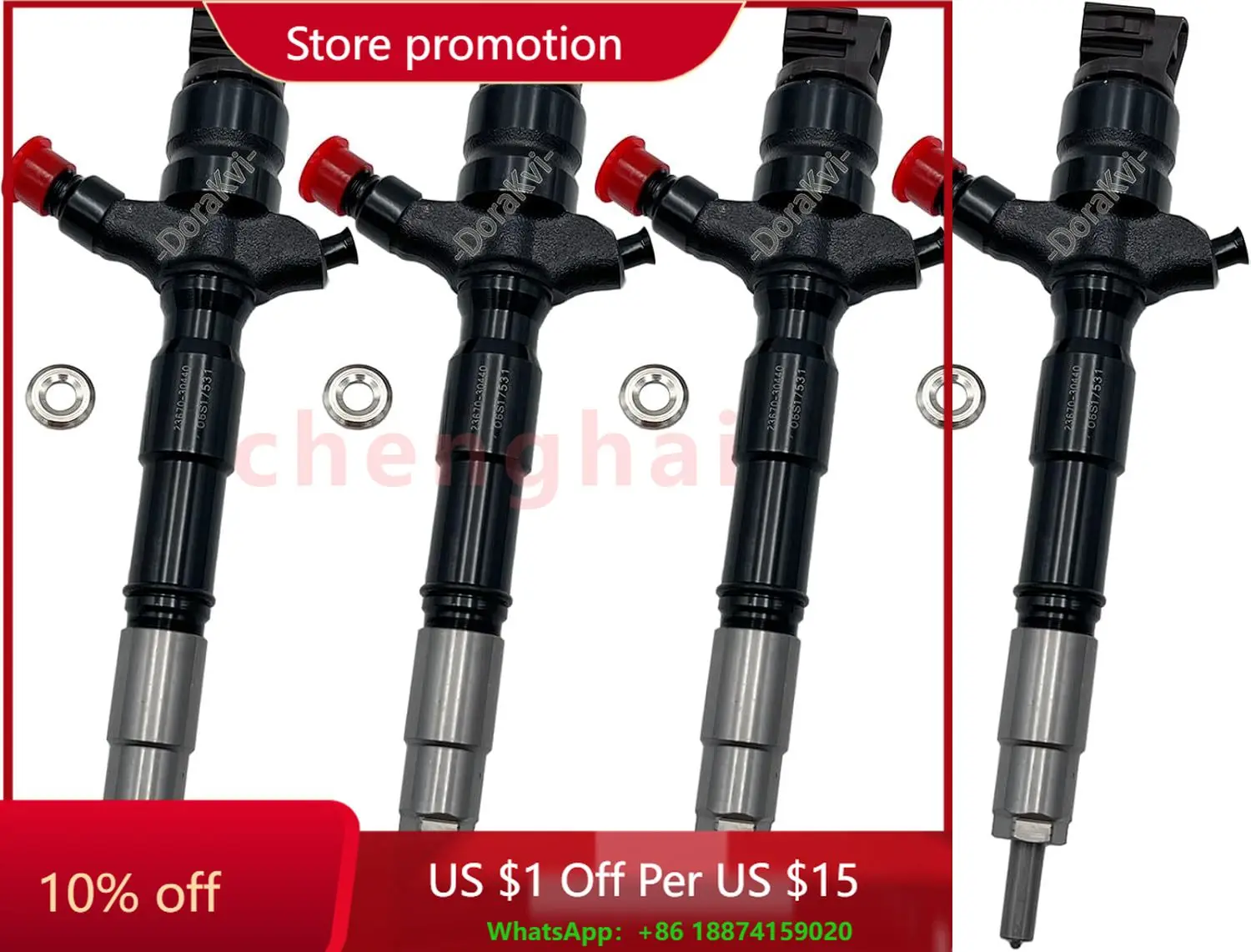 

FOR FOR 4-Pieces 23670-30440 2367030440 Common Rail Injector Compatible with Toyota Engine 1KD