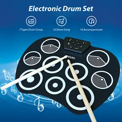 Electronic Drum Set Hand Roll Drum Set 9 Pads MIDI Interface Supports DTX Games without Speaker Birthday Gift Practice Pad Drum