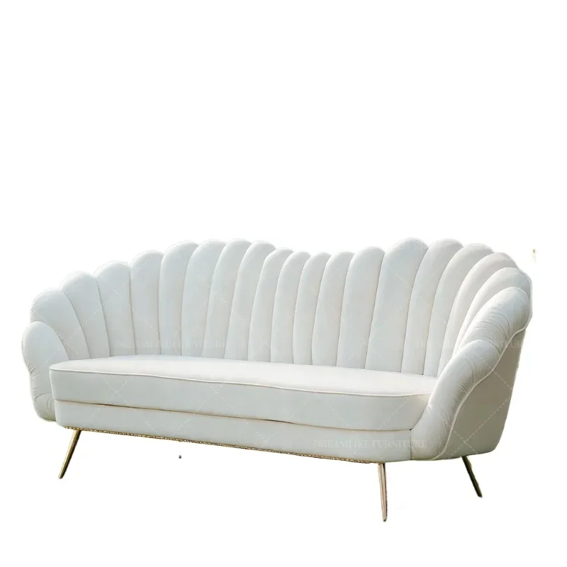 Modern hotel sofa set with green velvet fabric and durable rectangular metal legs, suitable for weddings