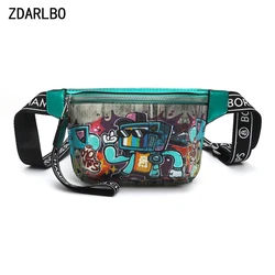 PU Waterproof Women's Waist Bag High Quality Shoulder Crossbody Chest Bag Female Fanny Pack Geometric Cartoon Banana Belt Bag