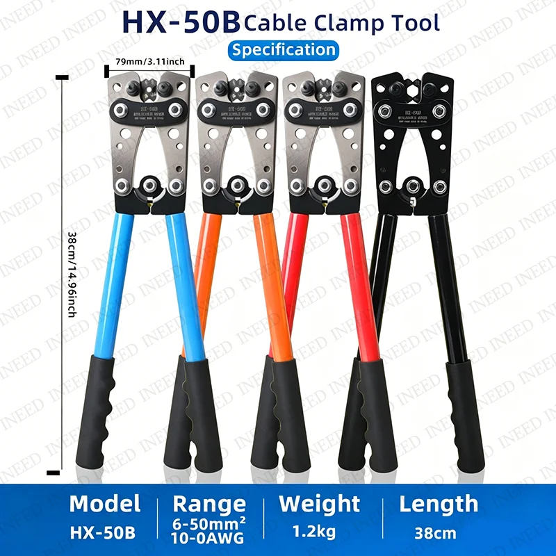 Crimping pliers HX-50B large copper aluminum nose bare terminal cable cutting set cold pressing terminal crimping pliers