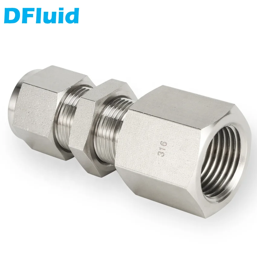 

SS316L Female Bulkhead Union 1/8 1/4 3/8 1/2 inch LOK - FNPT Tube Fitting Connector 3000psi Stainless Steel replace Swagelok