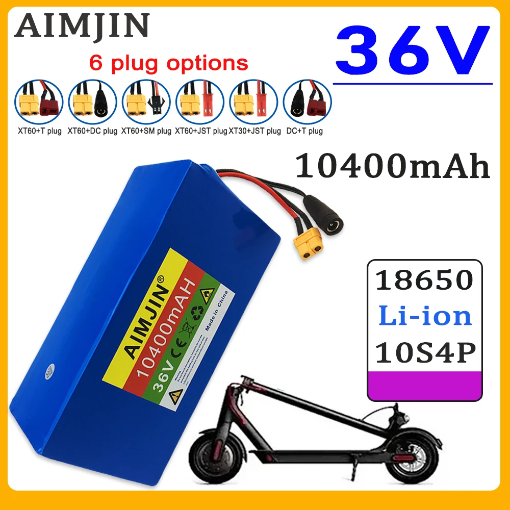 

10S4P 36V 10400Ah 18650 Rechargeable Lithium Battery Pack 1000W BMS Power Modified Bicycle electric scooter Vehicle with charger