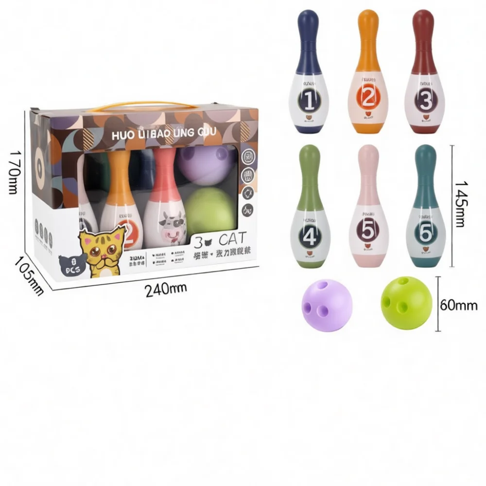 Mini Bowling Toy Set For Kids Indoor Sports Activity Game Colorful Plastic Balls Pins Early Educational Learning Toy Gift