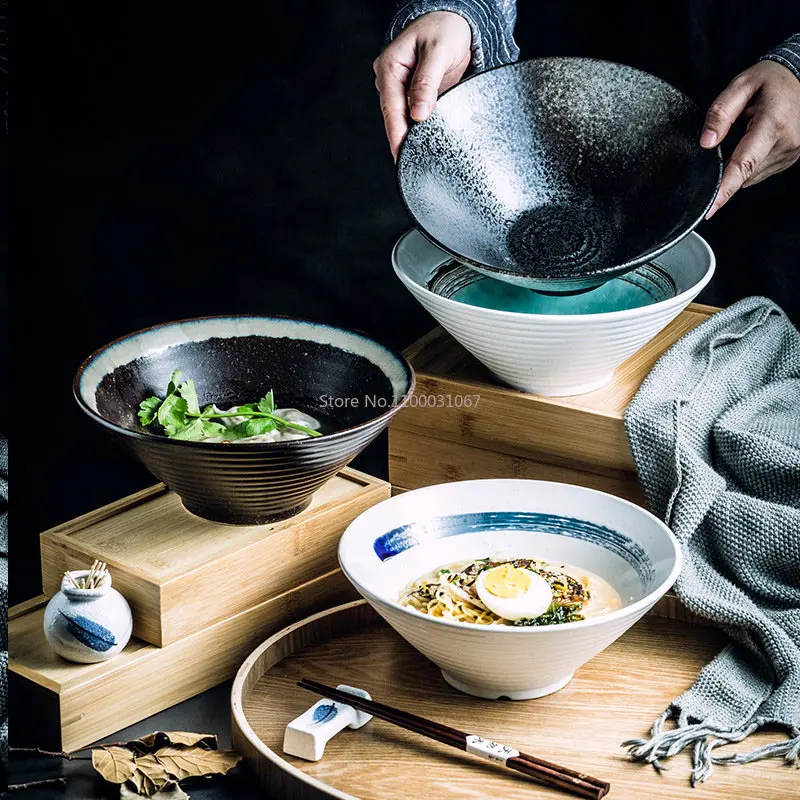 Japanese Style Tableware Set Ceramic Bowl Household Large Ramen Rice Noodles Soup Bowl Kitchen Tableware Microwave Oven Bakware