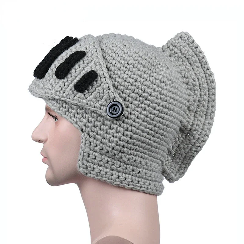 Novelty Roman Hat Winter Beanie Hats for Men Warm Mask Knight Helmet Knitted Cap Handmade Gladiator Mask Hat Czapka Zimow 2022