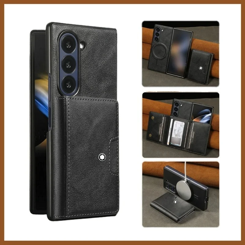 

High-end 2IN1 Busine Magnetic Card Wallet Leather Texture Phone Case For Samsung Galaxy Z Fold 7 6 5 4 3 Anti-Drop Protect Cover