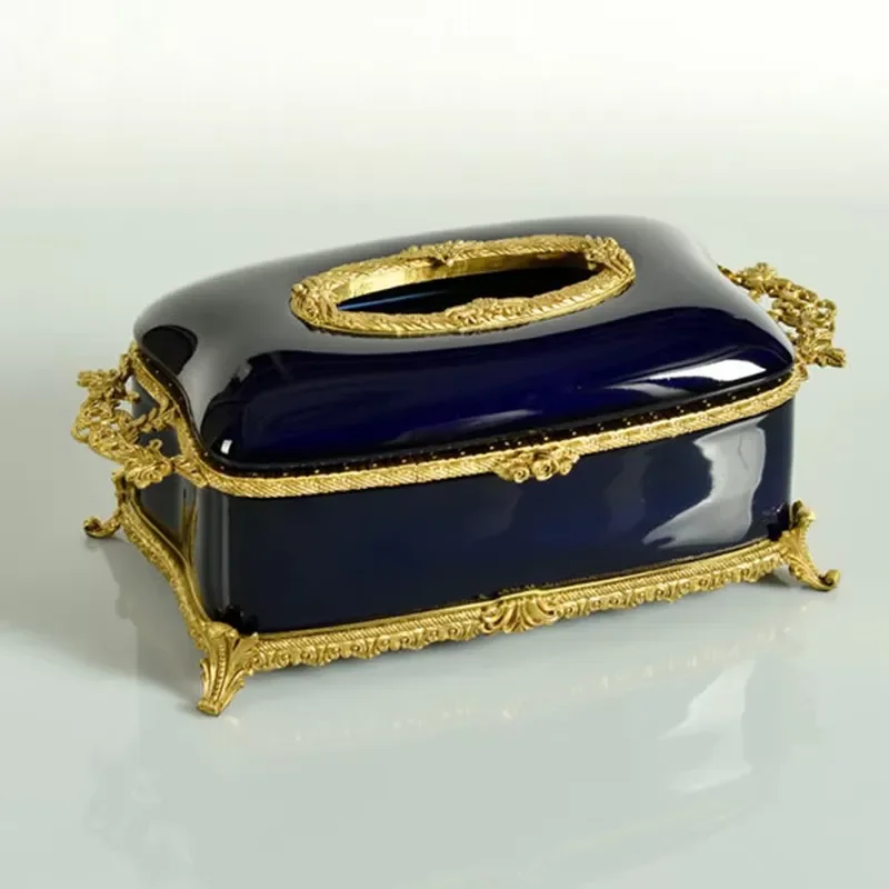 Art Crafts Decoration Home Decor Hotel Restaurant Decoration 300*161*122 Brass + Ceramic Tissue Box