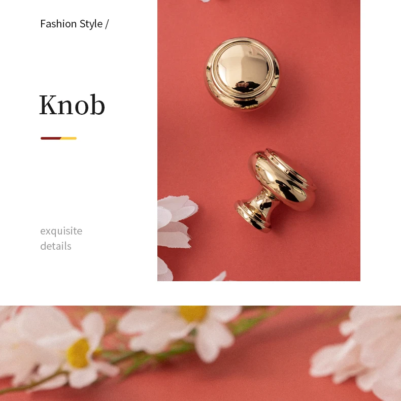 Gold round drawer knob shown from above and from the side
