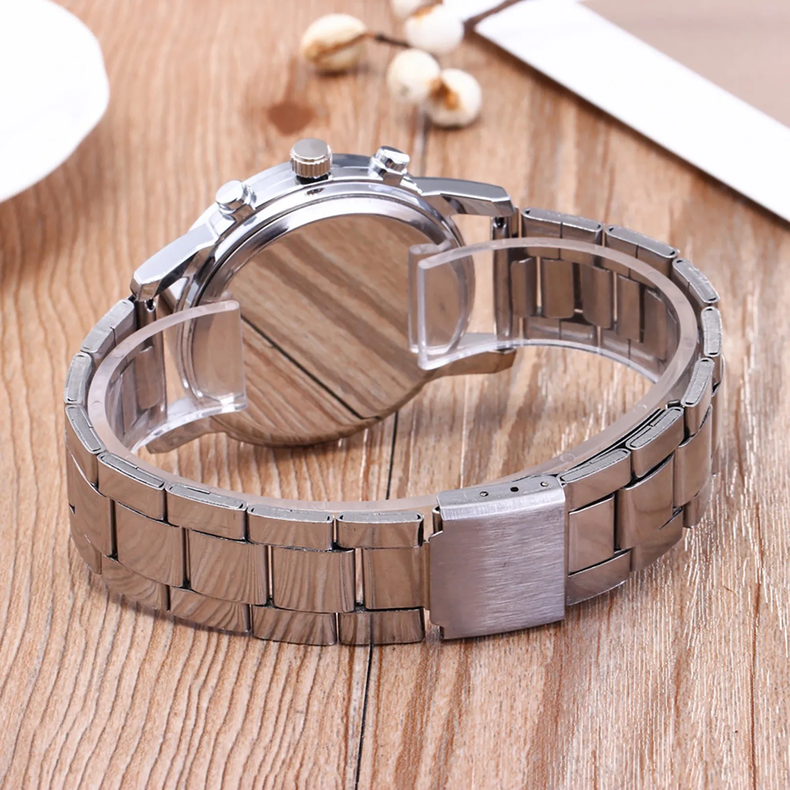 Fashion Neutral Quartz Analog Wristwatch Steel Band Watch Alloy Bracelet Big Dial Luxury Mens Watch Men\'s wristwatch clock