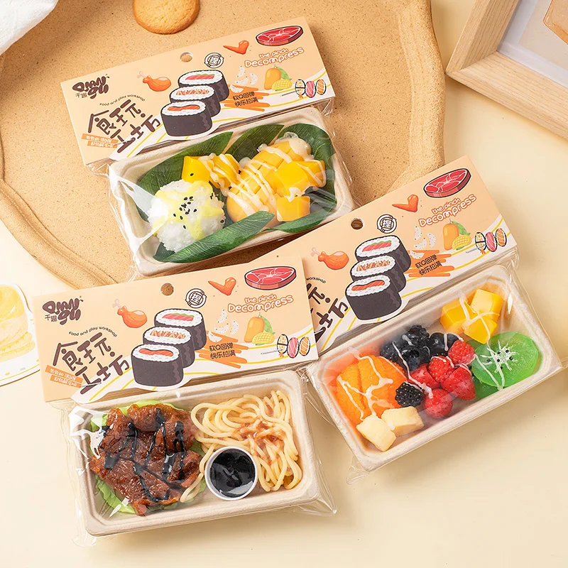 Lustige Simulation Lebensmittel Fidgets Spielzeug Sushi Obst Mochi Squishy Sensorisches Spielzeug für Kinder Erwachsene TPR Squeeze Stress Relief Abreact Spielzeug