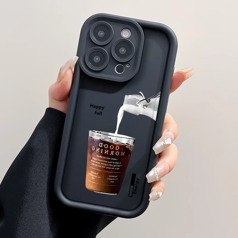 مضحك القهوة المثلجة قضية الهاتف آيفون 16 15 114 13 12 11 برو ماكس Mini XR SE2 7 8 14 15Plus لطيف الكرتون ماتشا الحليب غطاء ناعم