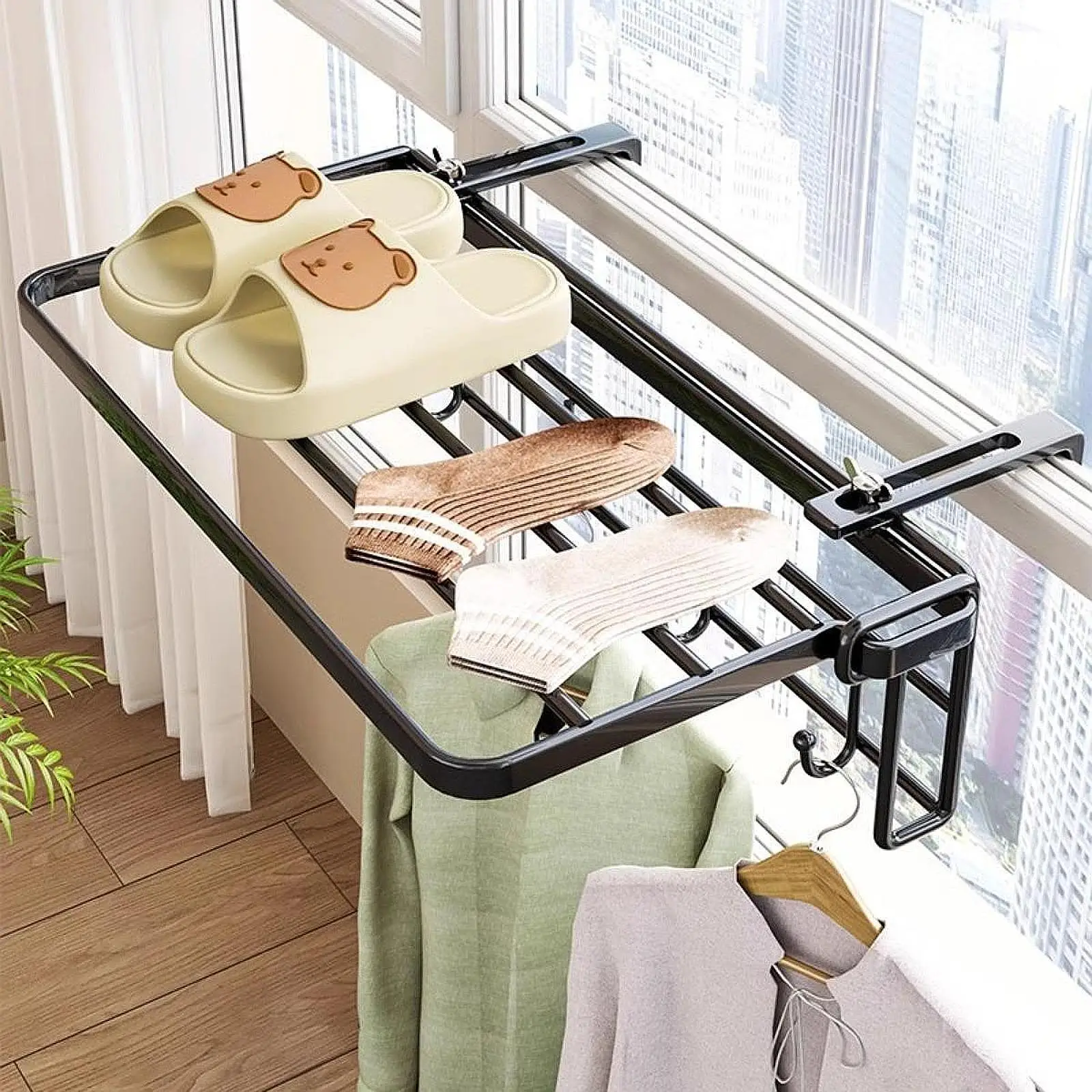 Clothes Drying Rack for Balcony Versatile Foldable Railings Windowsill for Dormitory Indoor or Outdoor Bathroom Bedroom Mudroom