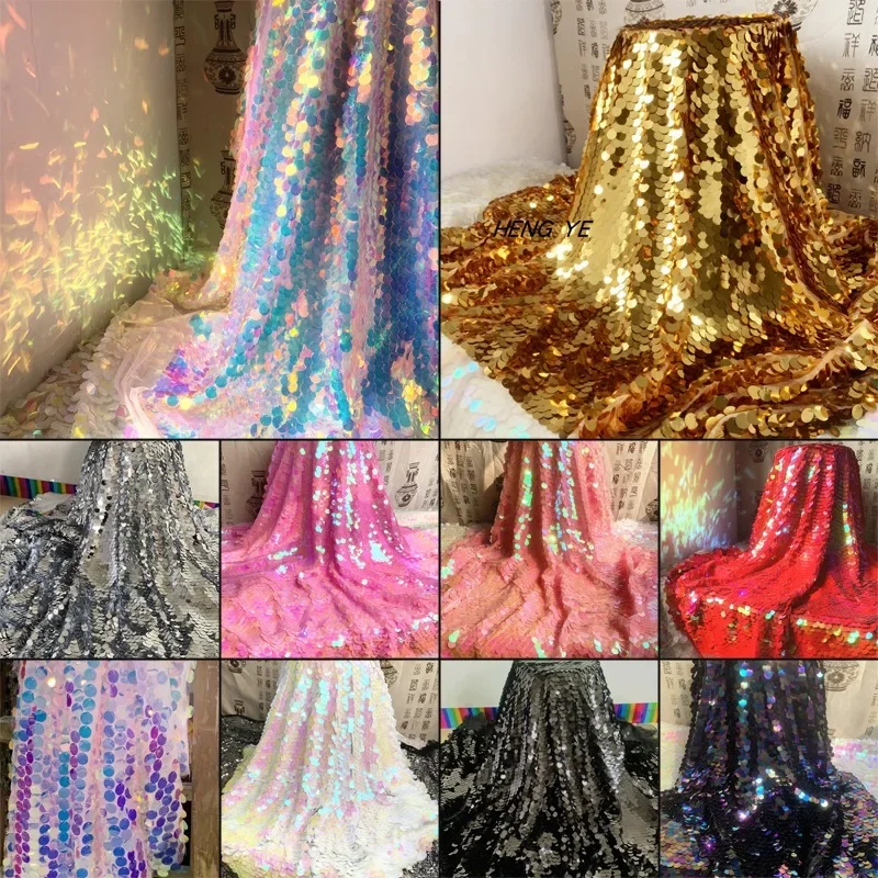 Solid Color Mermaid Scale Dreamy Round Sequins Tablecloth  Party Backdrop Background Laser Shiny Shooting Decorative Cloth