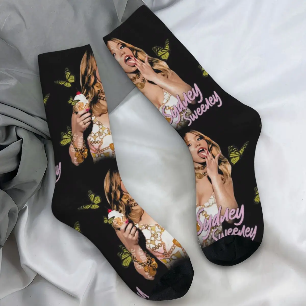 

Чулки Sydney Sweeney для американской актрисы, дизайнерские носки для отдыха, осенние нескользящие носки, мужские мягкие дышащие носки для скалолазания
