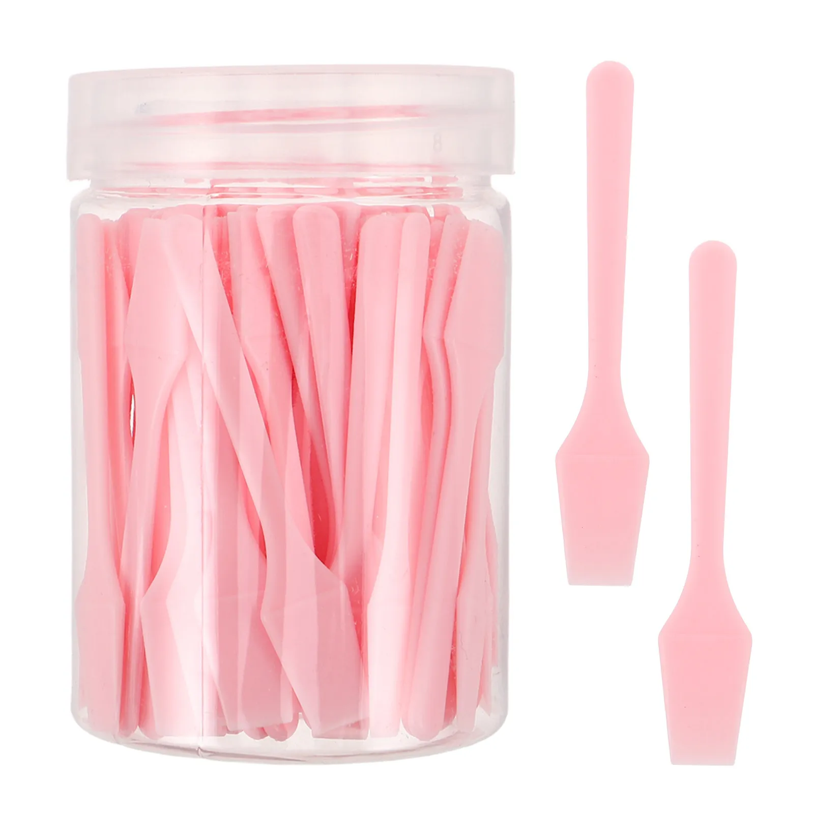 100Pcs Face Mask Spatulas Plastic Mini Facial Cream Applicators Small Scoops for Skin Care Manual Mixing Tools Reusable Pink