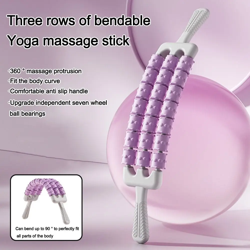 New Three-row Yoga Massage Stick Curved Non Slip Massage Roller Guasha Massager Tool for Training Muscle Relaxation Body
