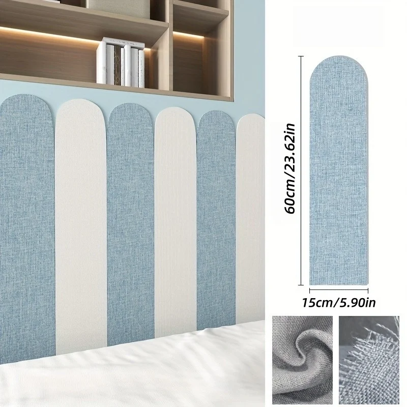 3pcs 15x60cm Linen Peel and Stick Wall Sticker Anti-collision Foam Upholstered Wall Panels for Headboard Wall Decor