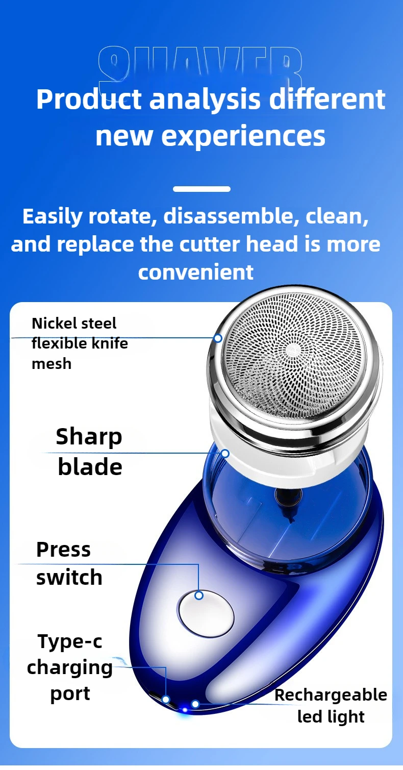 Afeitadoras eléctricas Mini maquinilla de afeitar portátil de viaje para hombres pequeños al aire libre portátil recortador de barba para coche cabezal extraíble lavado USB recargable