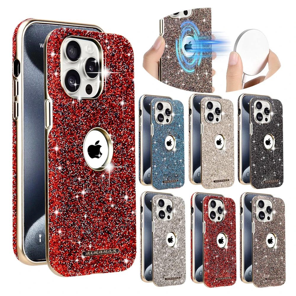 

Glitter Electroplated Phone Cover Magsafe Phone Case For Iphone 16 Plus 15 14 13 12 Pro Max Wireless Charging Shell Anti-Drop