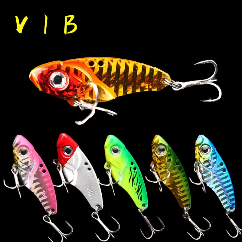 

50pcs VIB Lure 3D Eyes Metal 5g Sinking Vibration Baits Fishing Lure Hard Bait Fishing Tackle Treble Hook Tackle Pike Accessory