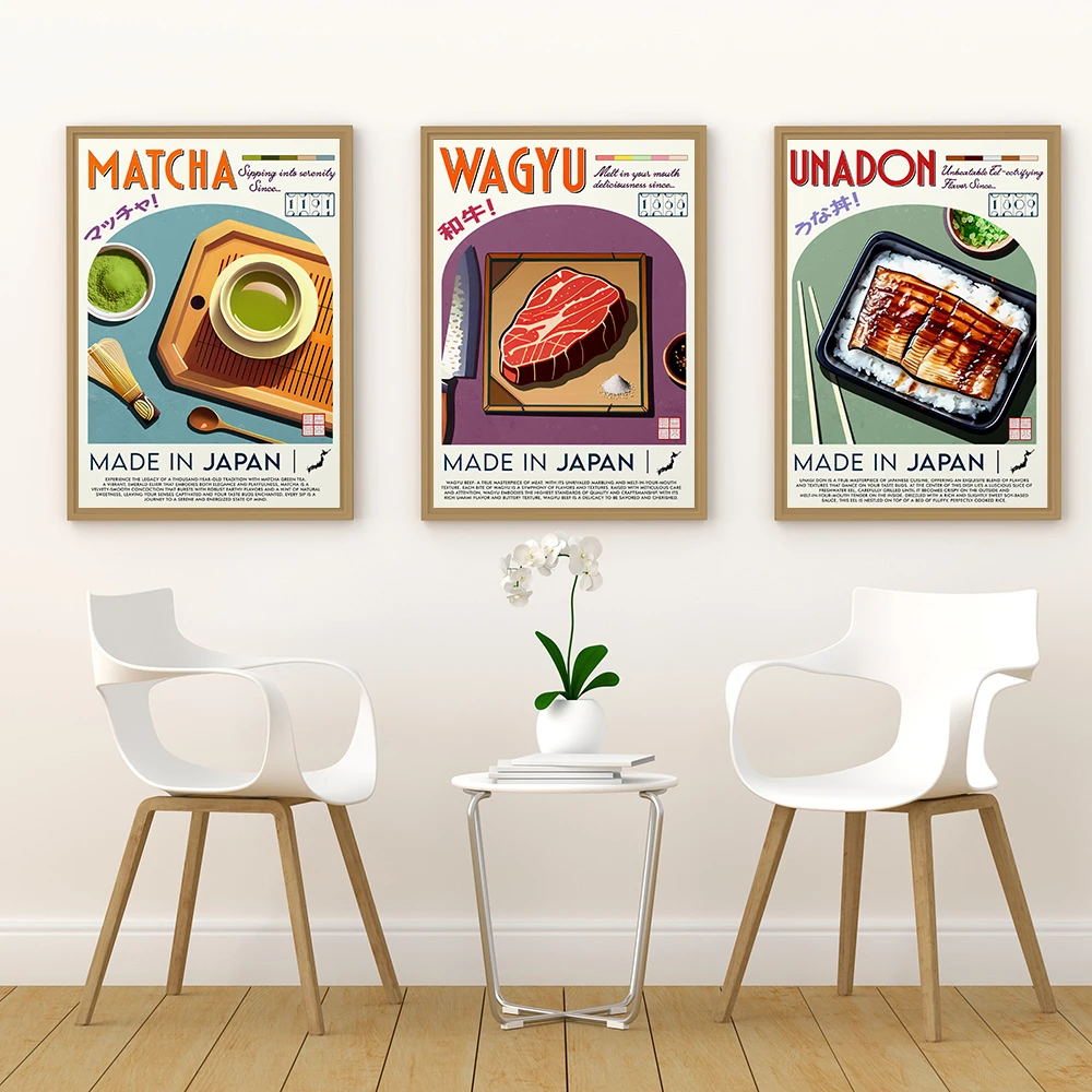 Japanese Food Retro Poster Ramen Matcha Nigiri Sashimi Tempura Wall Art Picture Asian Cuisine Canvas Painting Kitchen Home Decor