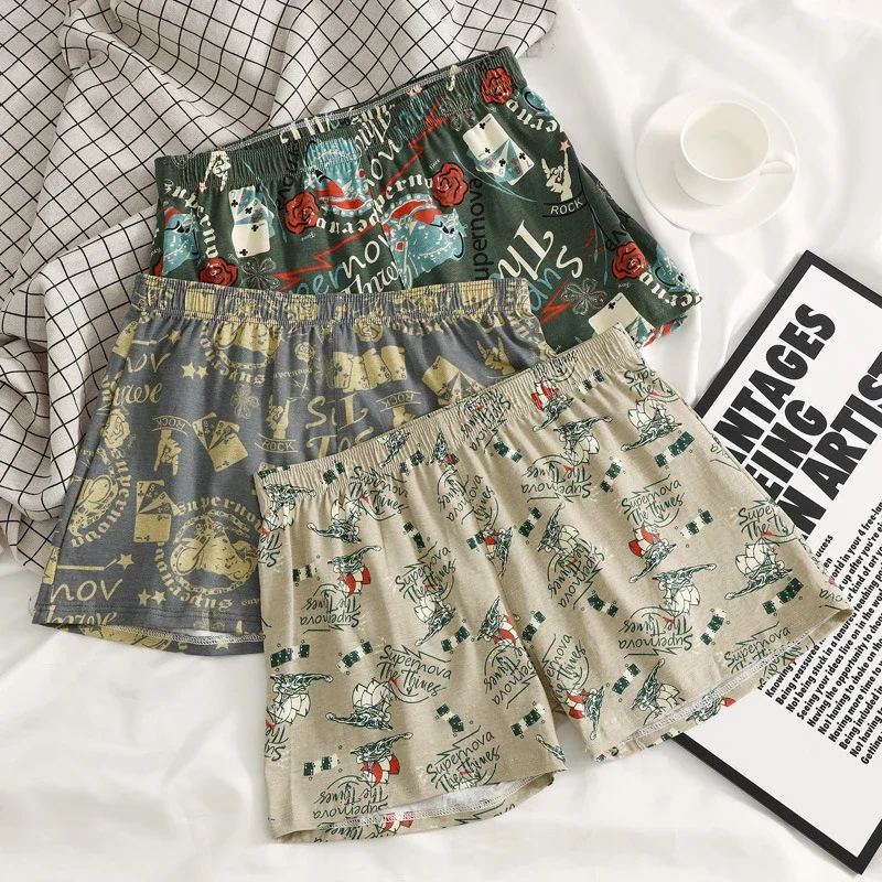 

Men Underwear Printed Aro Pants Men Panties Home Loose Casual Underpant Flat Corner Printing Four Corners Shorts