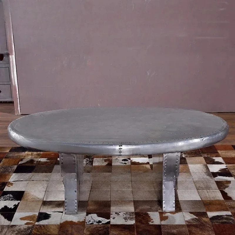 

Oval Aluminum Leather Rivet Coffee Table Bar Coffee Shop Metal Tea Table