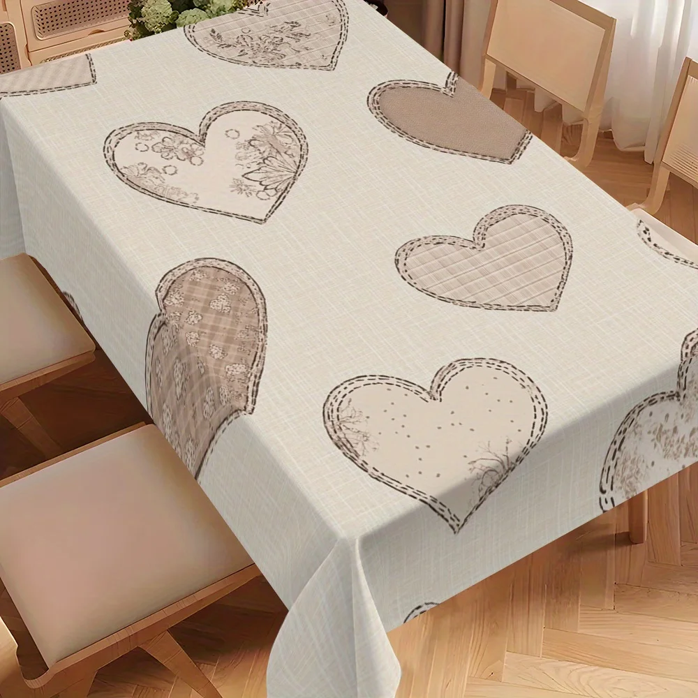 A retro heart-themed rectangular tablecloth, suitable for your kitchen interior decoration.