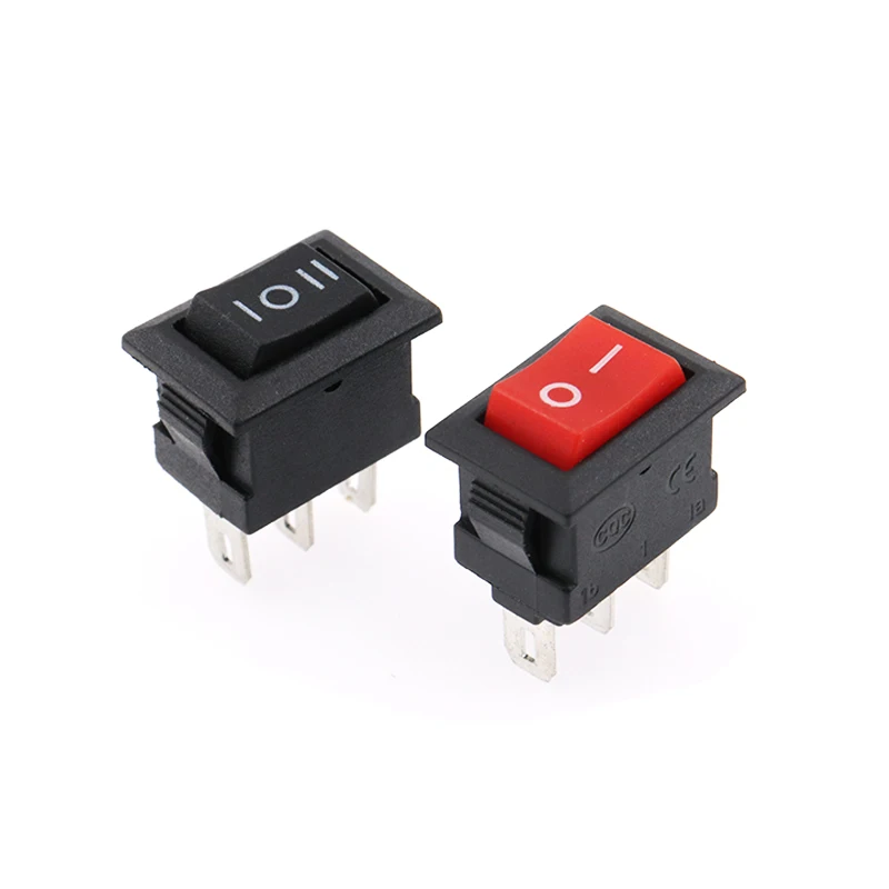 5Pcs Button Switch 10x15mm 2CH 3CH 2Gear 3Gang 2Pin 3A 250V KCD11 Embedded On/Off Rocker Switch 10MM*15MM Black Red White