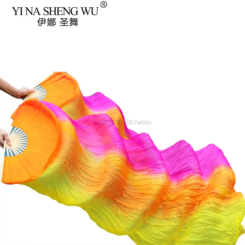 New Style Belly Dance Silk Fan 100% Real Silk Long Silk Fans Handmade Gradient Color Dance Fans Can Be Customized
