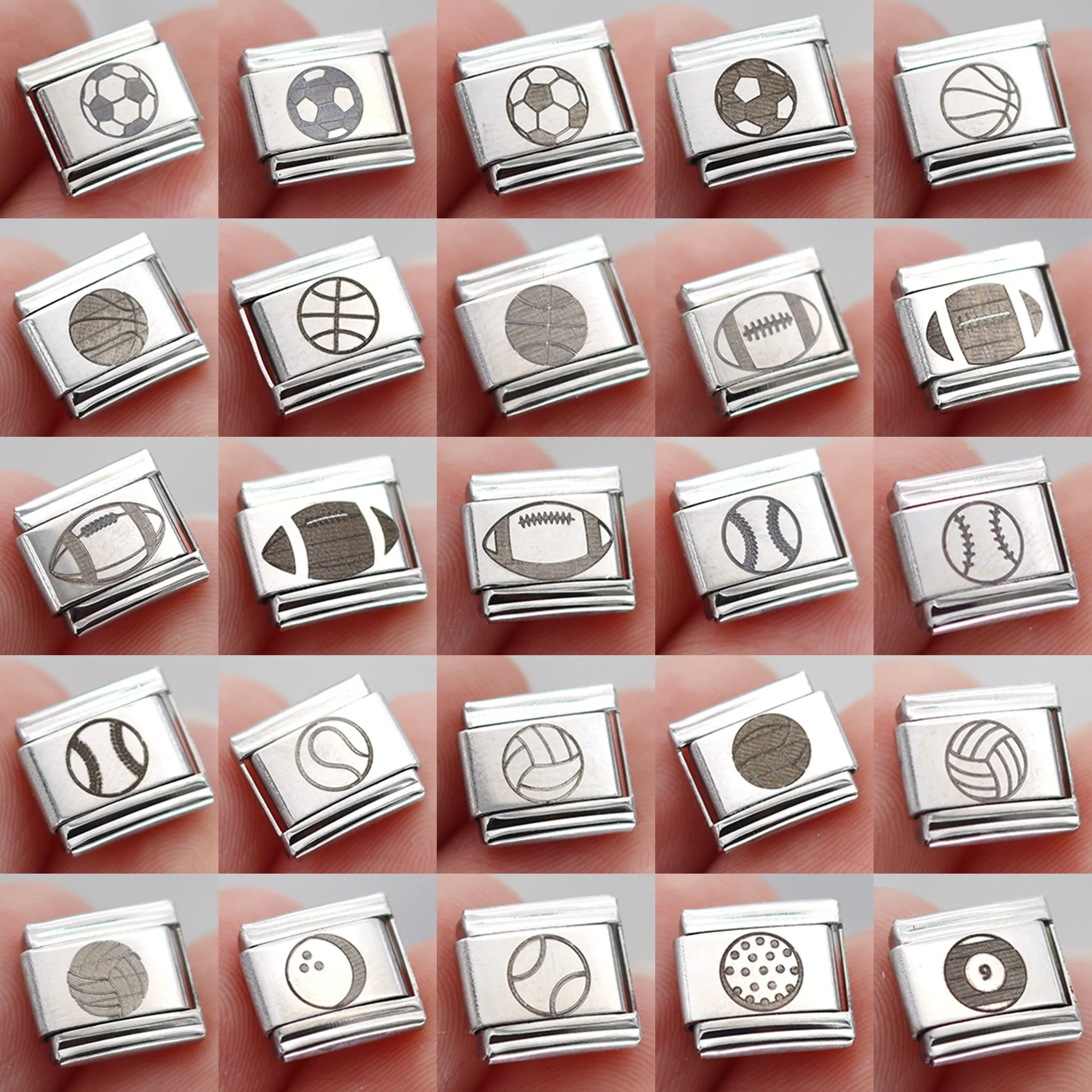 New Hot Sport Ball Soccer Rugby Volleyball Stainless Steel Bangle Italian Links Kit 9mm Charm Bracelets DIY Making 2025 Jewelry