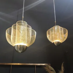 Nordic Iron Grid LED Chandelier Lighting lustre Designer Geometric Living Room Silver Gold Creative Led Large Hanging Lamps