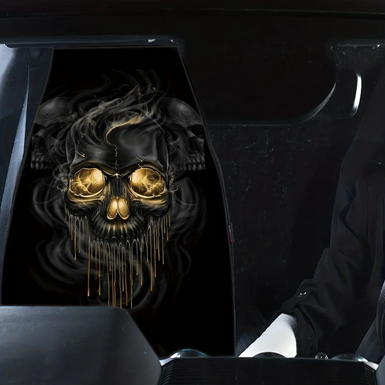 Black Golden Skull Print Car Seat Cover Car Accessories Car Seat Cover 2pc Car Seat Cover Set Halloween Decor for Men Car Truck