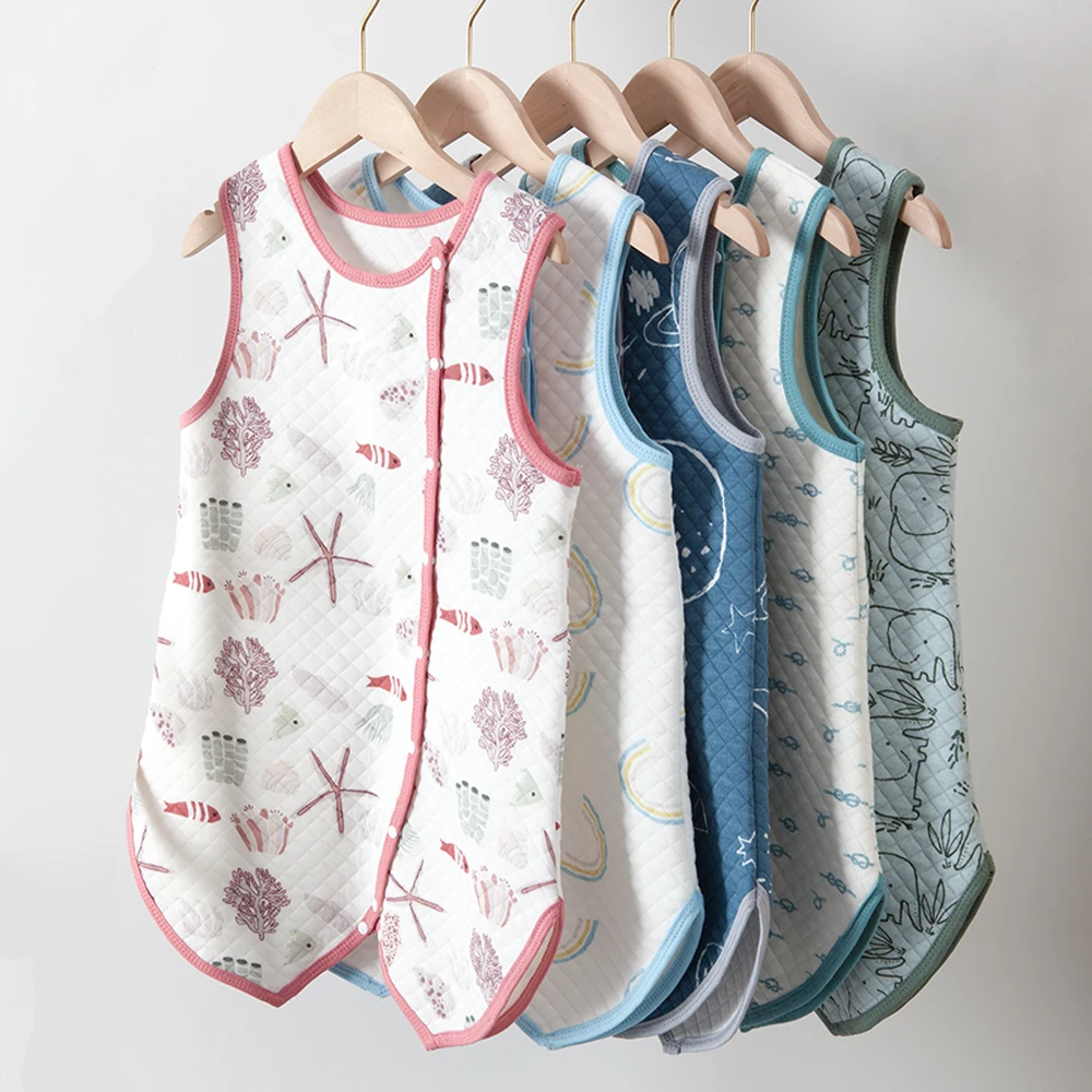 Kids Pajamas Thin Sleeveless One-Piece 1-3 Years Boys Girls Sleepwear Blanket 1Tog Rainbow Printed Children Jumpsuits