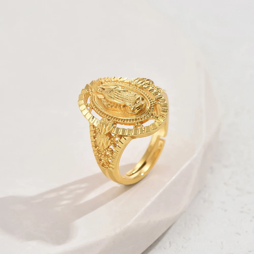 Oval Virgin Mary Open Ring Hollow out Adjustable Gold Color Simplicity Rings For Women Fashion Luxury Party Jewelry Gifts