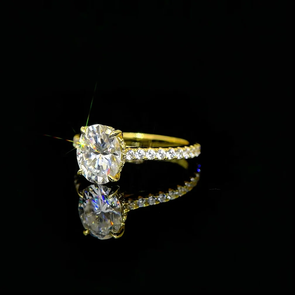 3CT البيضاوي قطع مويسانيتي الدائري للنساء 925 فضة خمر المشاركة الزفاف وعد الفرقة فنجر مجوهرات معتمد الدائري