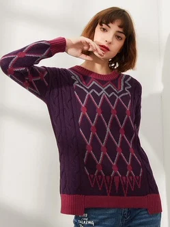 

BNX 25 Осенне-зимний новый свободный вязаный свитер с ромбовидным узором и вставками, элегантный стиль, женский, эксклюзивно онлайн, с длинным рукавом