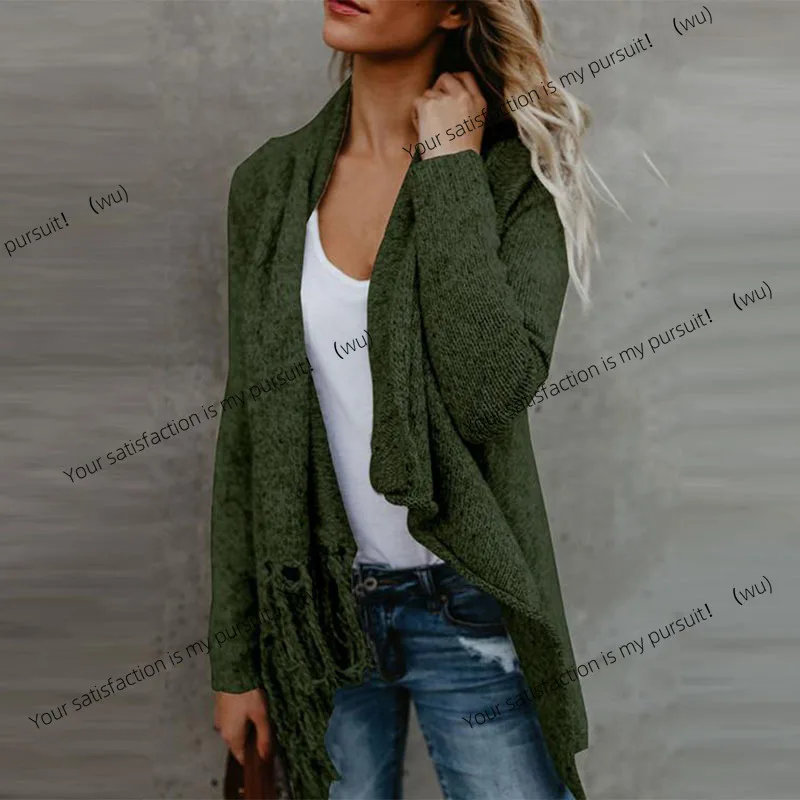 

ZOCI-Cardigan Sweater Autumn Women Long Sleeve Oversize Sweater Loose Hem Tassel Cardigan Sweater CoatLoose