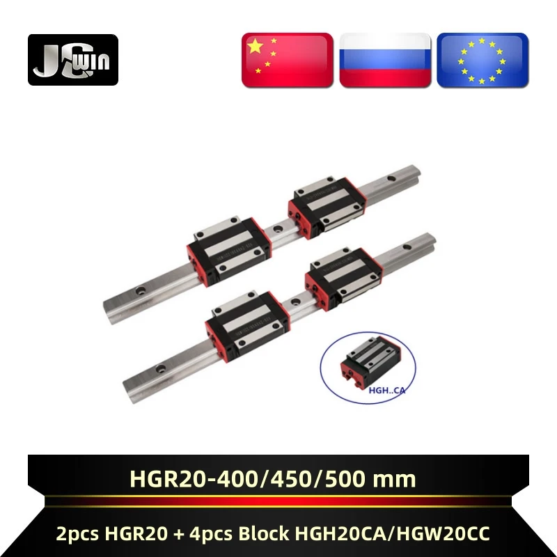 

2pcs HGR20 Square Linear Guide Rail + 4pcs square block HGH20CA /Flange slider HGW20CC carriage Slides Block for CNC Parts