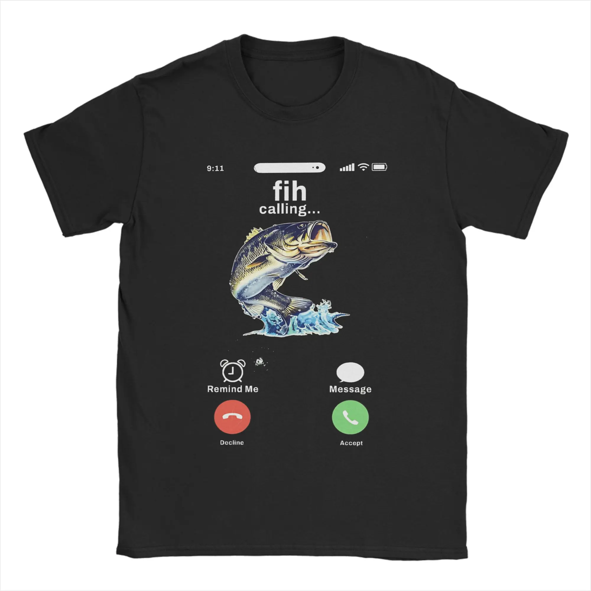 Fih Calling Remind me Message Funny Fish T-Shirt for Men Creative Cotton Tees O Neck Short Sleeve T Shirts Gift Idea Clothes
