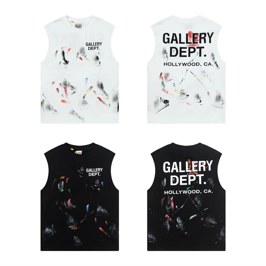 Gallery dept American retro ink splashing letter printing sleeveless vest men's and women's loose casual versatile T-shirt