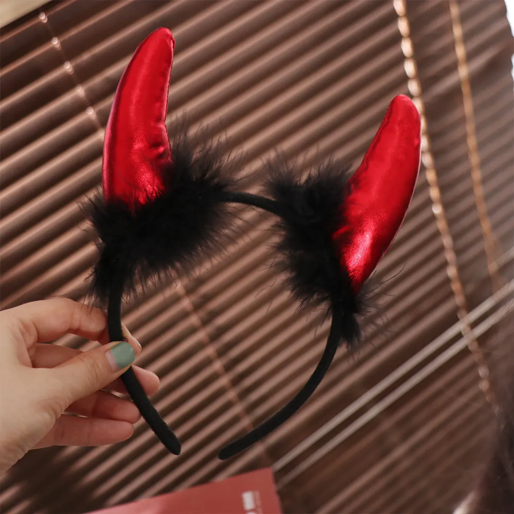 Red Black Feather Ox Horns Headband Headpiece Cosplay Halloween Hair Band Gothic Swallow Shaped Demon Hair Hoop Kids