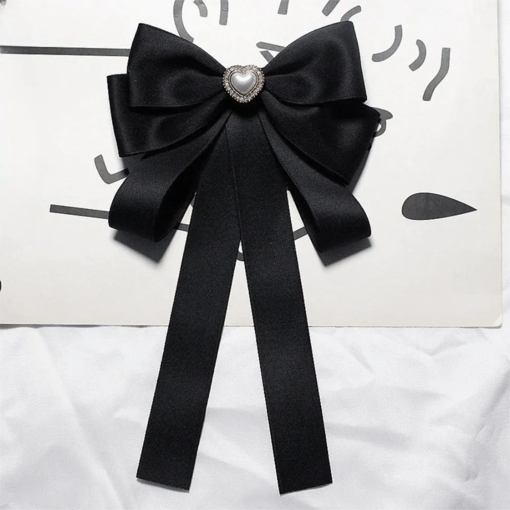 Simple Rhinestones Black Ribbon Pin Pearl Multi-layer Funerals Memorial Pin Pin Love Heart Black Bow Necktie Mourning