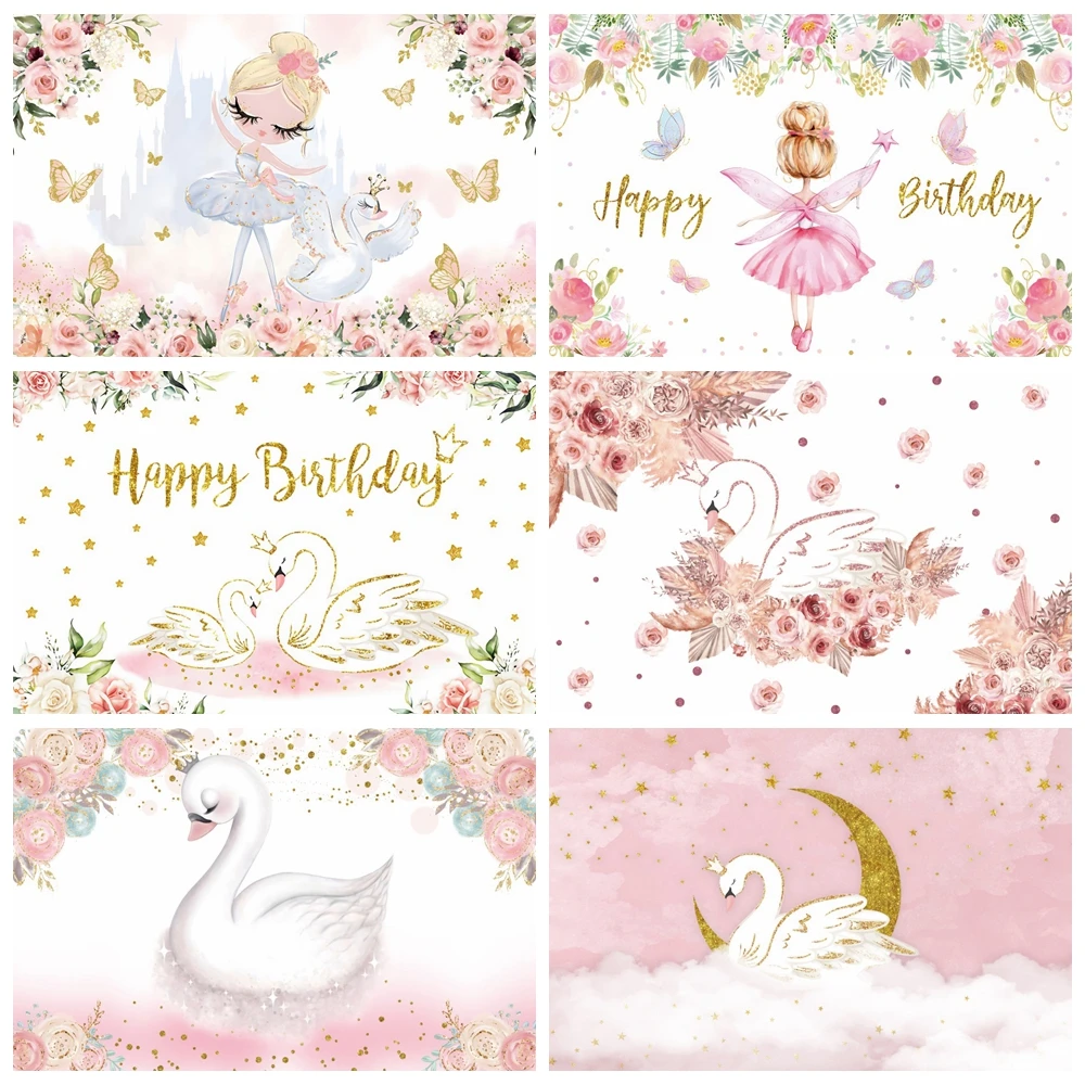 

Swan Backdrop for Photography Butterfly Flower Princess Girl Ballet Baby Shower Birthday Party Photographic Background Photo Stu