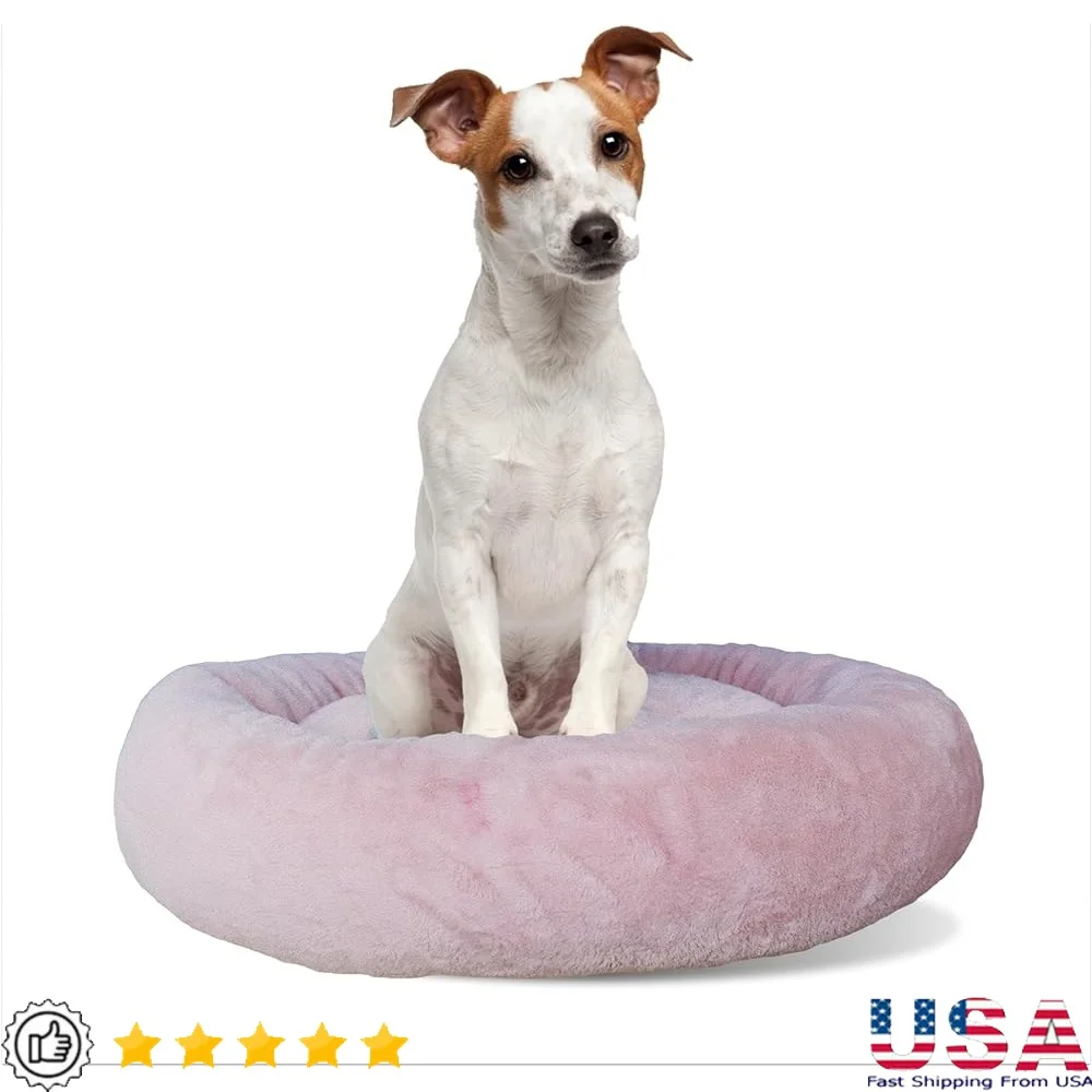 

Calming Dog Bed Plush Faux Fur Anti-Slip Washable Pet Bed Ideal Small Medium Large Dogs Cats