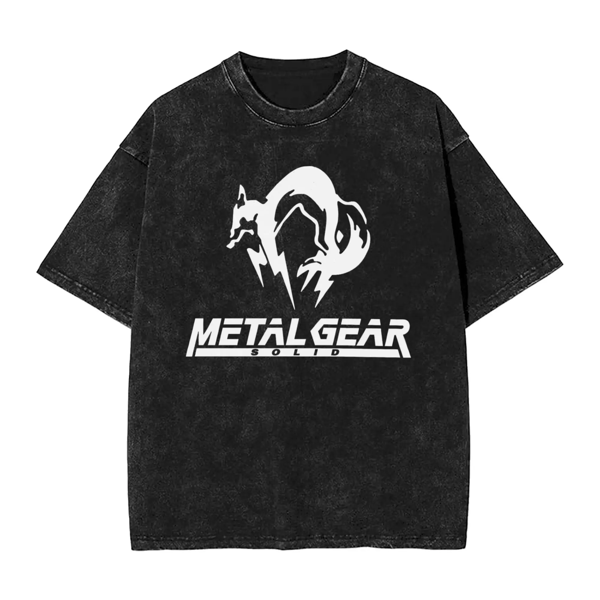 

Metal Gear Solid Men's T Shirt Washed Fashion Tee Shirt Short Sleeve O Neck T-Shirts Pure Cotton Plus Size Clothes
