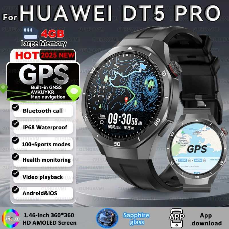 

Новинка 2025 года для HUAWEI GPS-навигация, спортивные умные часы для мужчин, 4 ГБ памяти, NFC HD AMOLED-экран, IP68, Bluetooth-вызов, обновленные умные часы