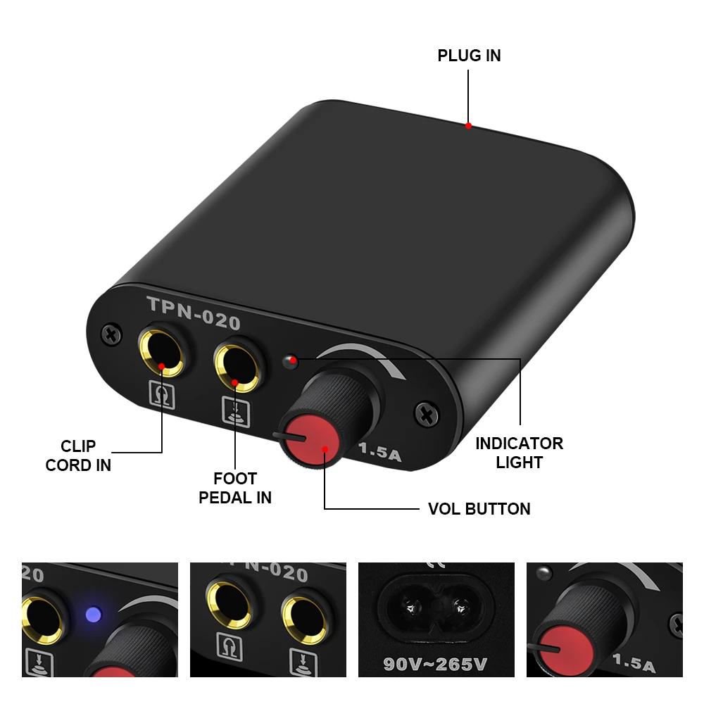 Black/Blue/Red Tattoo Power Supply with Tattoo Foot Pedal Switch Clip Cord for Tattoo Machine Gun Tattoo Beginner Accessorie